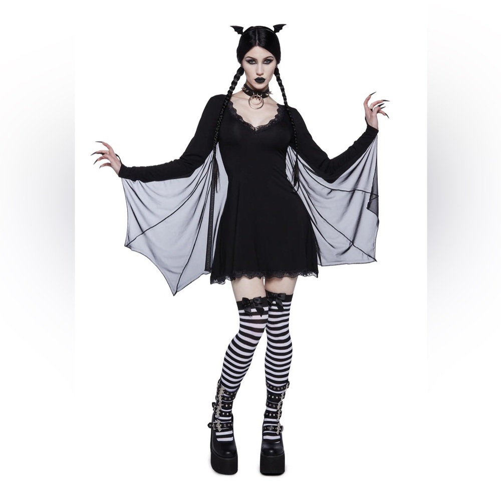 Bat dress costume with mesh wings. Worn once, tags still intact.